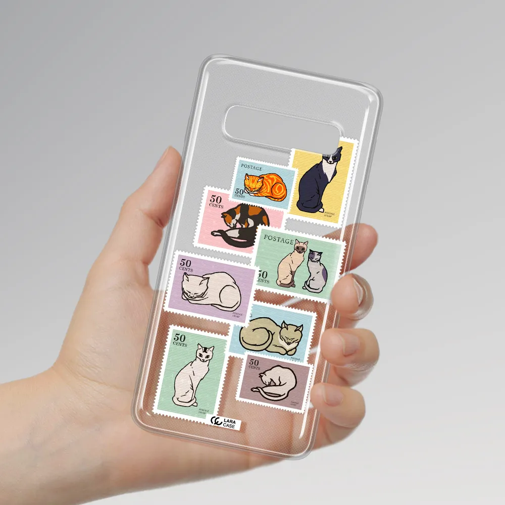 A Collage Of Cats On Stamps Samsung S10 Clear Tpu Case