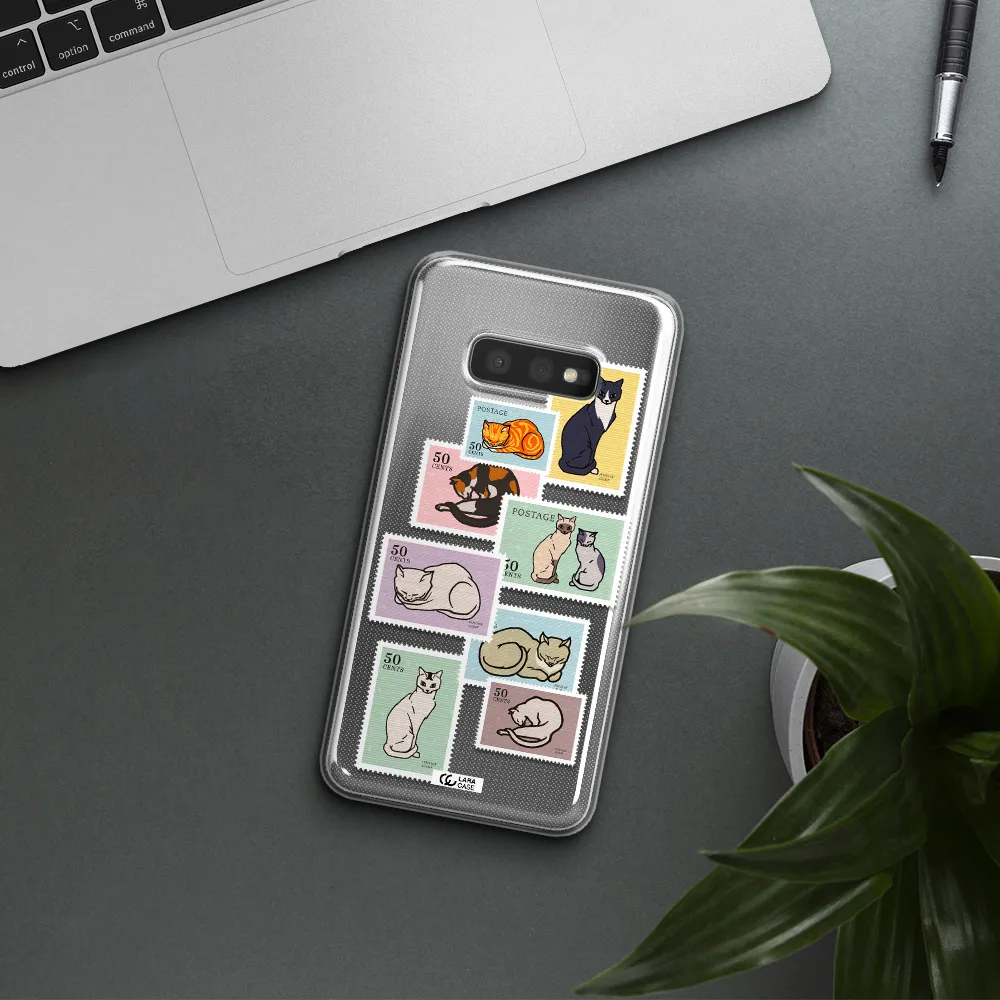 A Collage Of Cats On Stamps Samsung S10E Clear Tpu Case