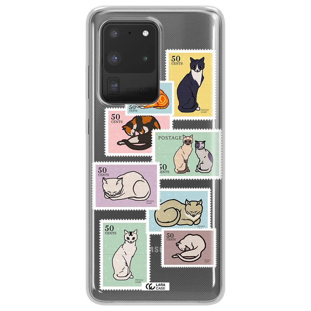 A Collage Of Cats On Stamps Samsung S20 Ultra Clear Tpu Case