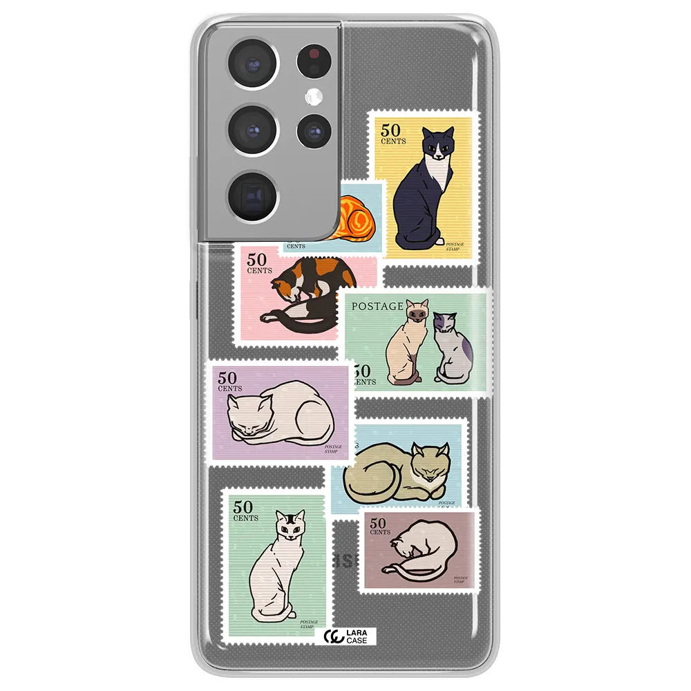 A Collage Of Cats On Stamps Samsung S21 Ultra Clear Tpu Case