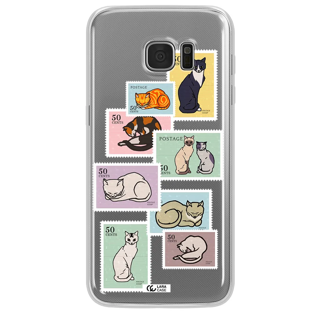 A Collage Of Cats On Stamps Samsung S7 Edge Clear Tpu Case