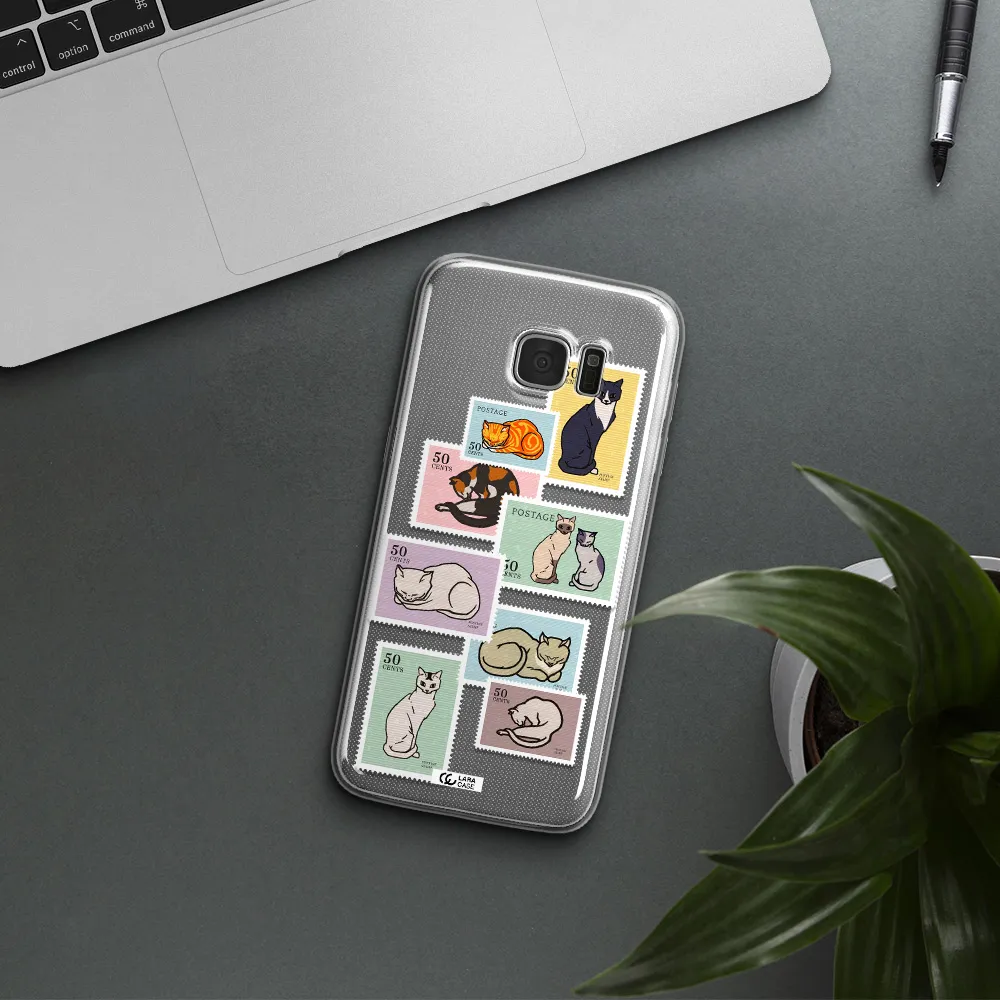 A Collage Of Cats On Stamps Samsung S7 Edge Clear Tpu Case