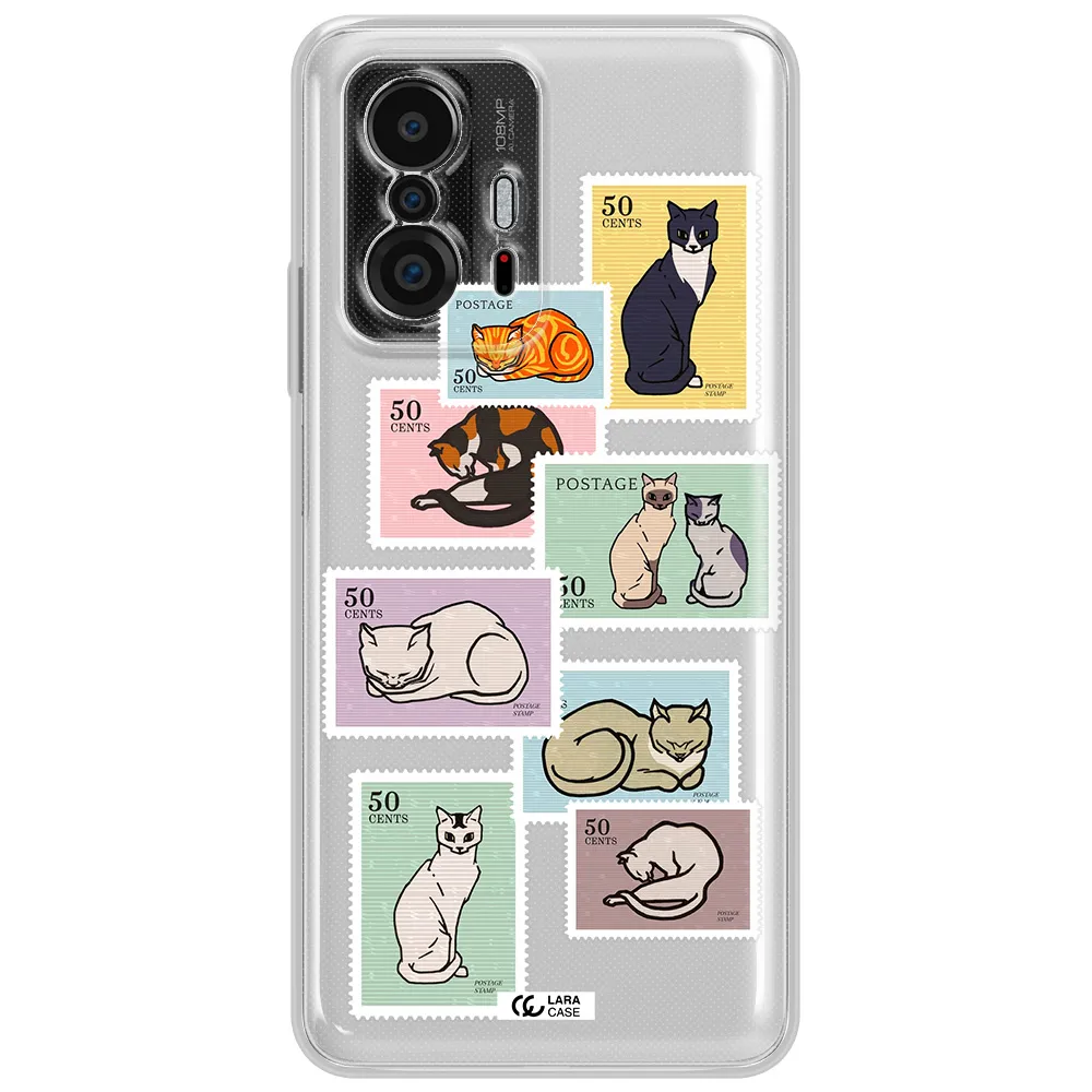 A Collage Of Cats On Stamps Xiaomi 11T Clear Tpu Case