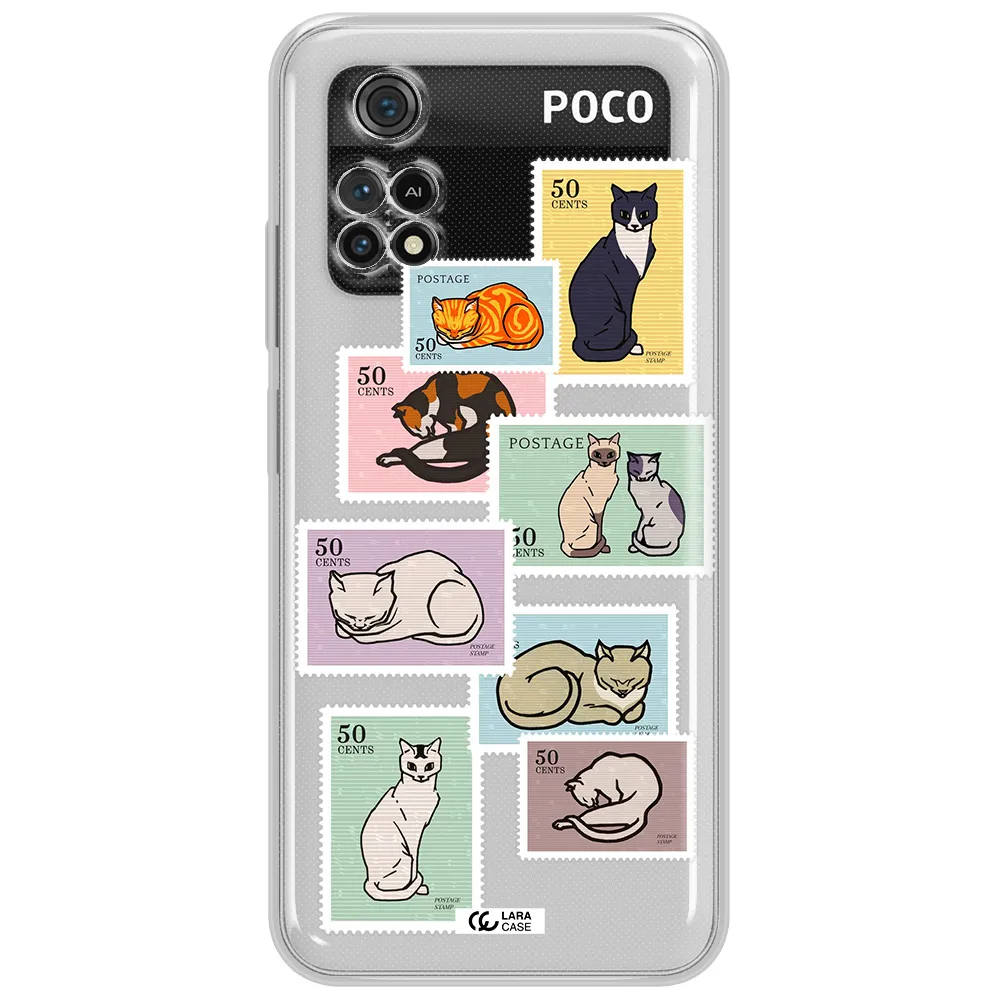 A Collage Of Cats On Stamps Xiaomi Poco M4 Pro 4G Clear Tpu Case