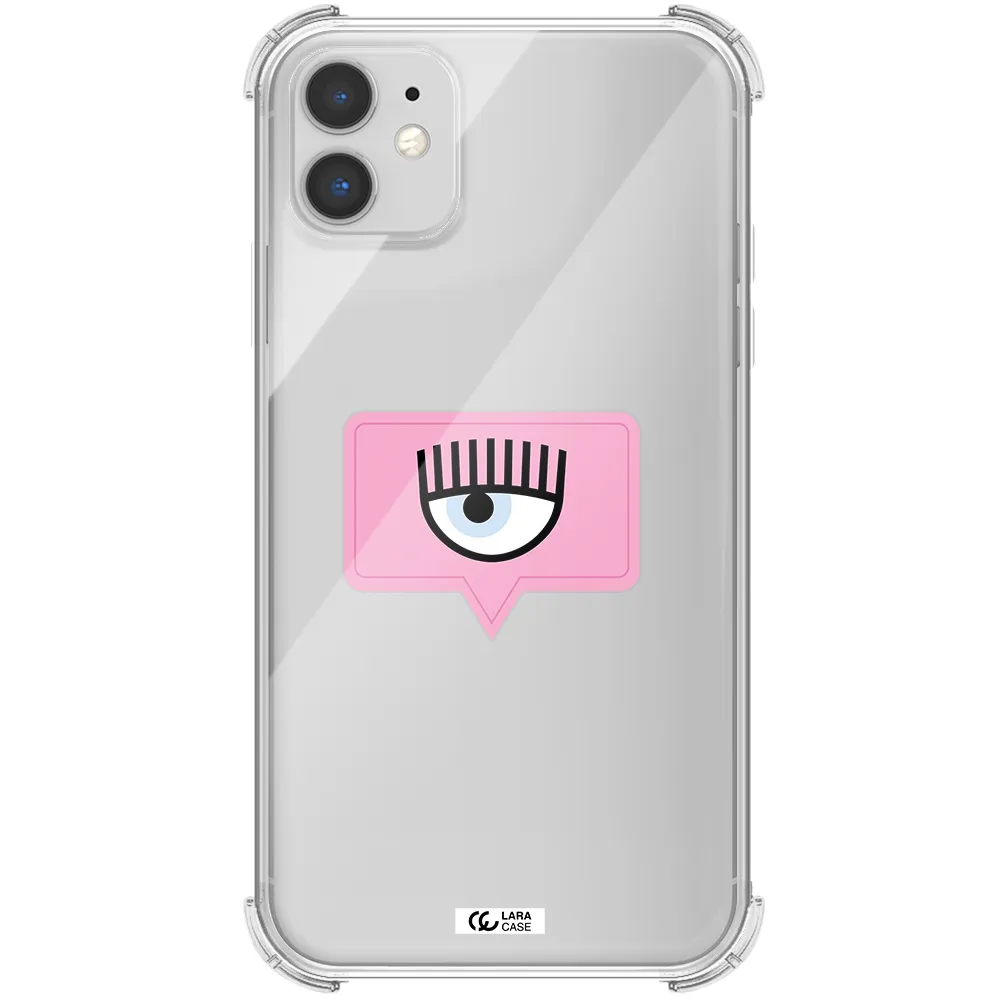 a pink chat bubble with eye and eyelashes Apple iPhone 11 Clear PC Case