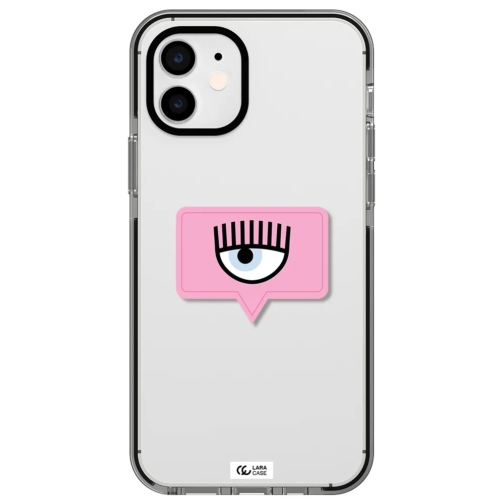a pink chat bubble with eye and eyelashes Apple iPhone 11 impact black border Case
