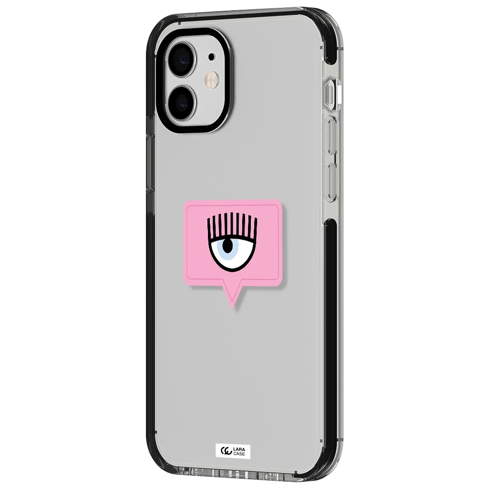 a pink chat bubble with eye and eyelashes Apple iPhone 11 impact black border Case