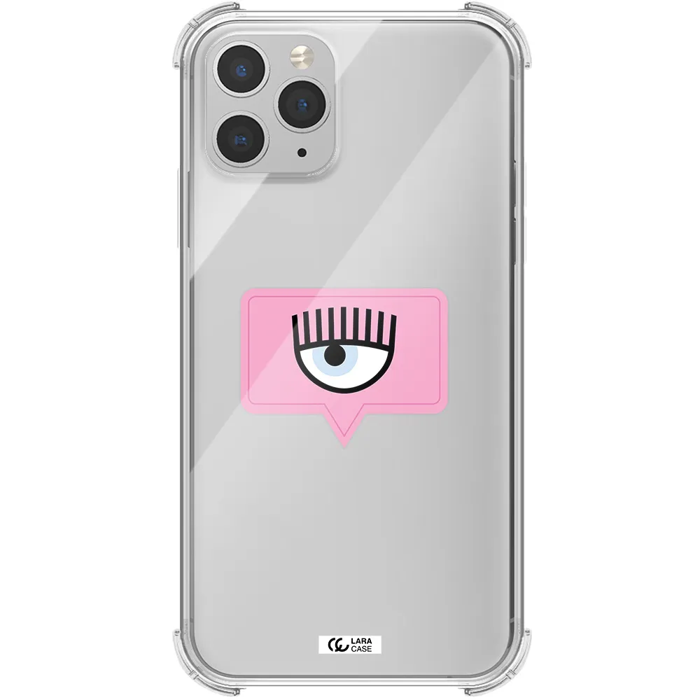 a pink chat bubble with eye and eyelashes Apple iPhone 11 pro Clear PC Case