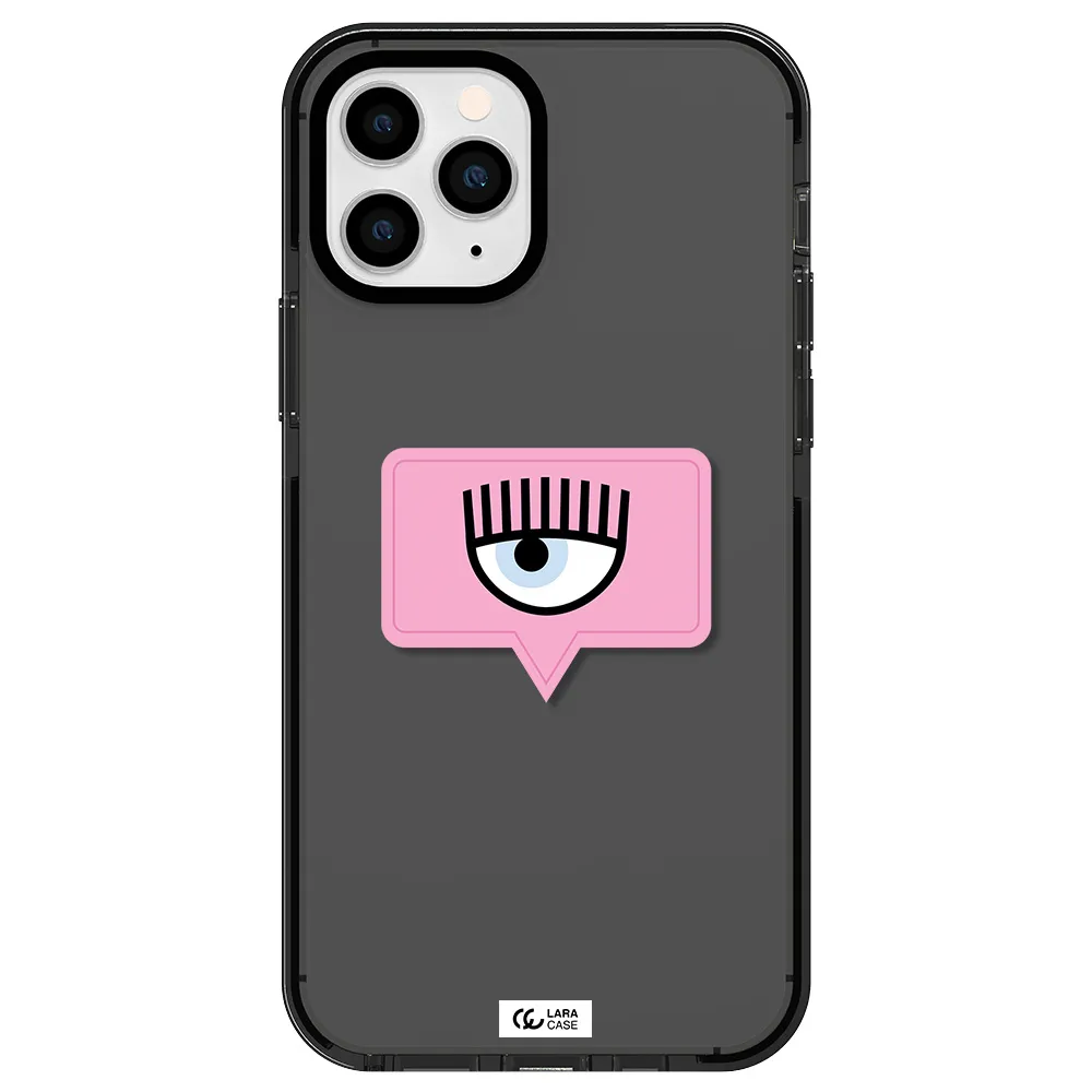 a pink chat bubble with eye and eyelashes Apple iPhone 11 pro impact Smoke Black Case