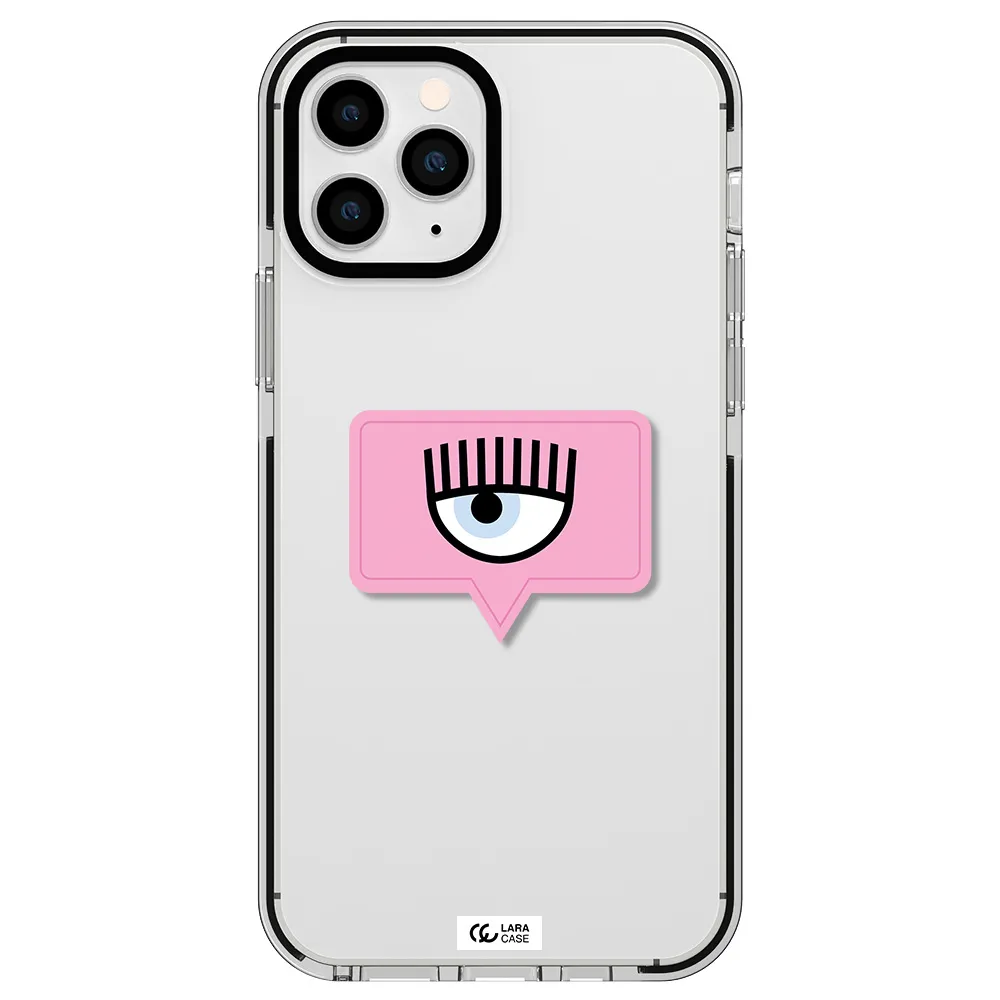 a pink chat bubble with eye and eyelashes Apple iPhone 11 pro max impact black border Case