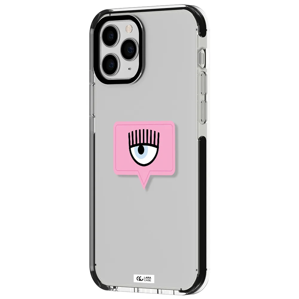 a pink chat bubble with eye and eyelashes Apple iPhone 11 pro max impact black border Case