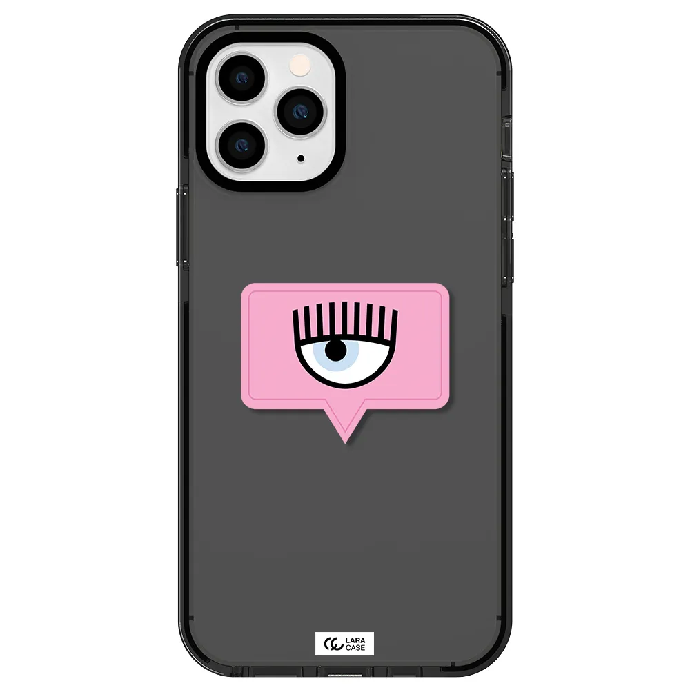 a pink chat bubble with eye and eyelashes Apple iPhone 11 pro max impact Smoke Black Case