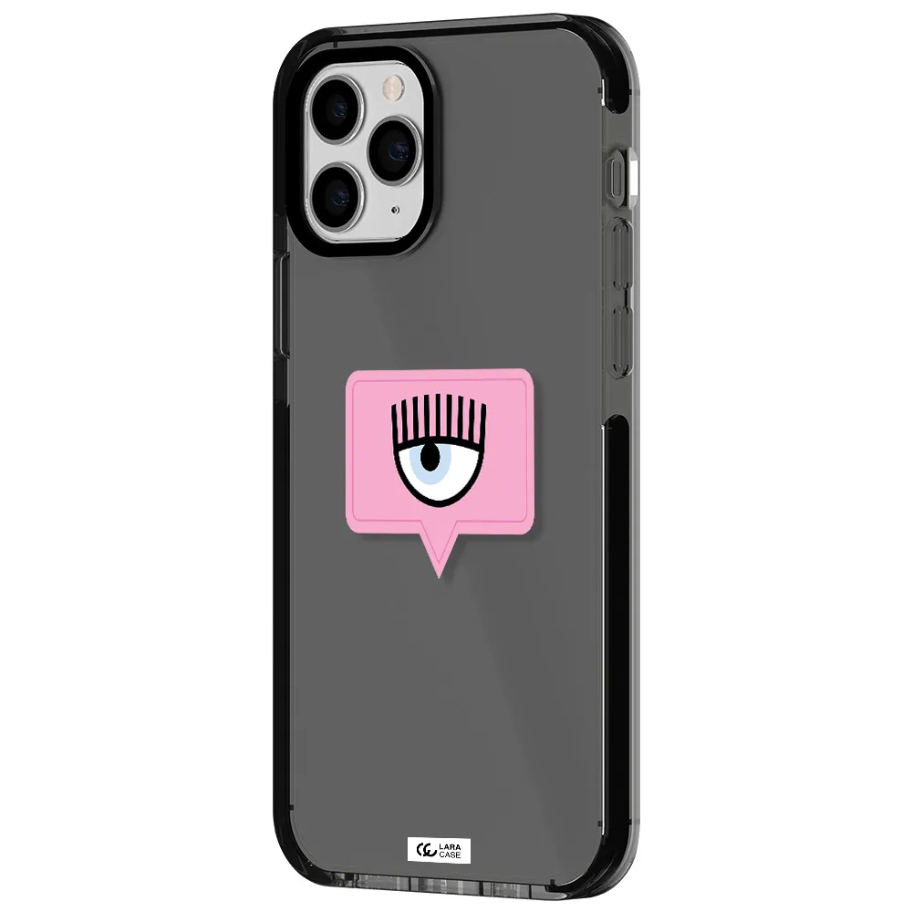 a pink chat bubble with eye and eyelashes Apple iPhone 11 pro max impact Smoke Black Case