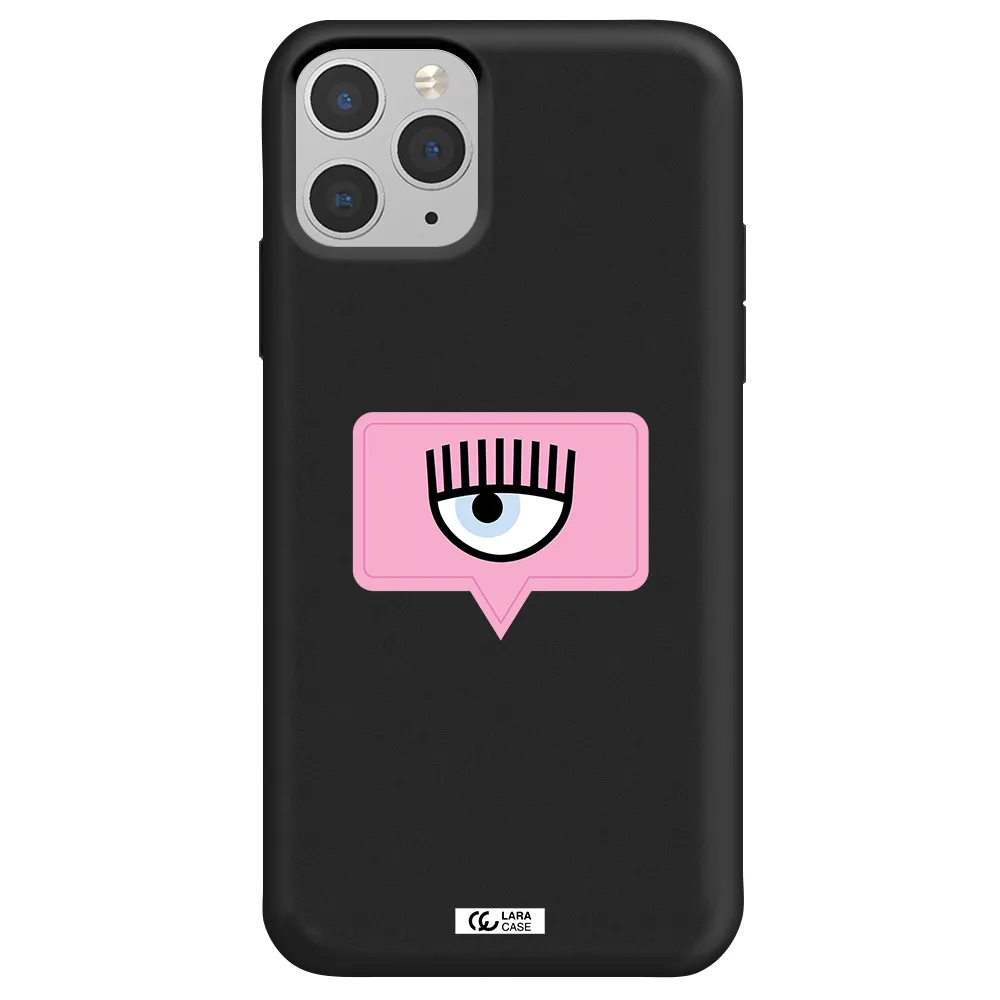 a pink chat bubble with eye and eyelashes Apple iPhone 11 pro max Silicone black Case