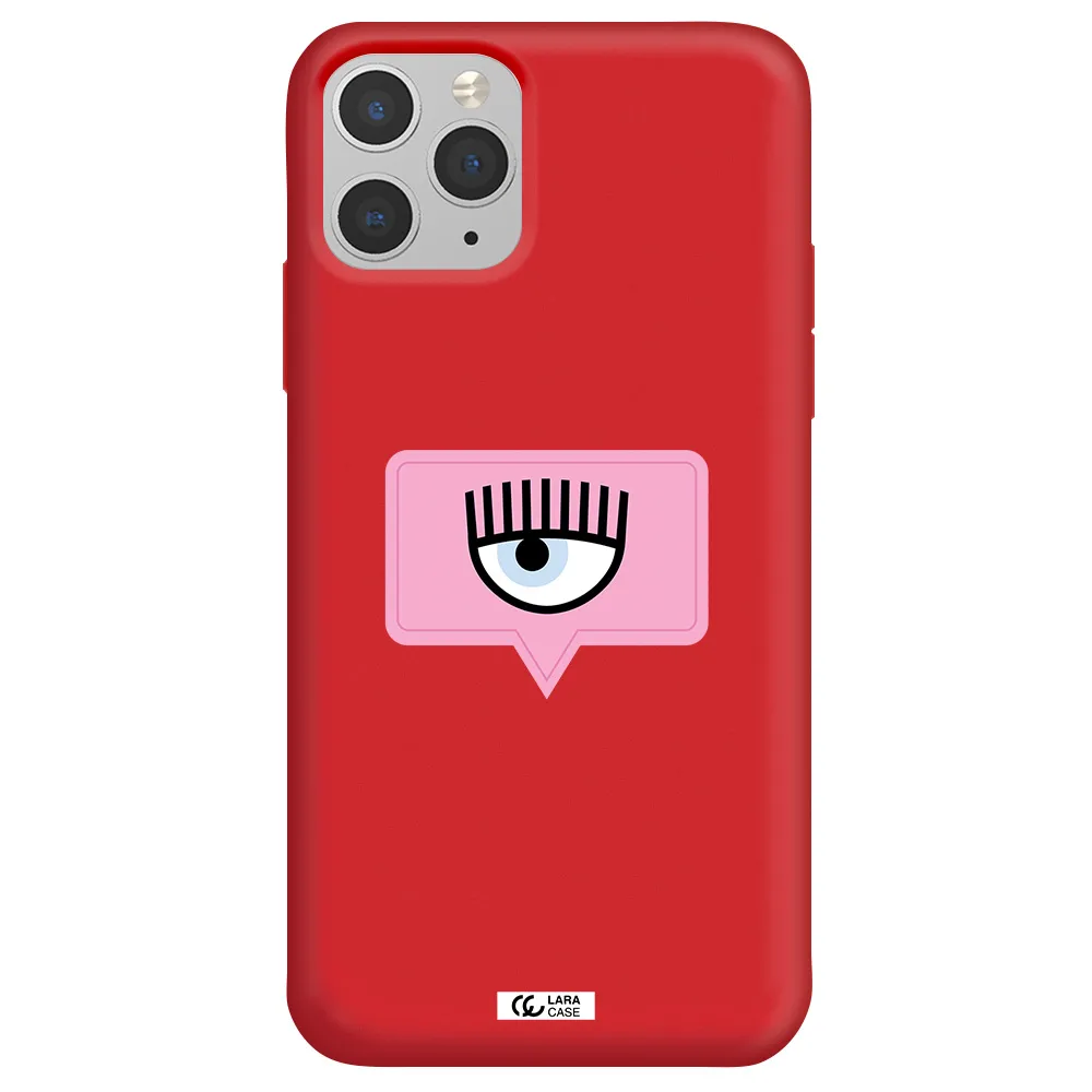 a pink chat bubble with eye and eyelashes Apple iPhone 11 pro max Silicone Imperial Red Case