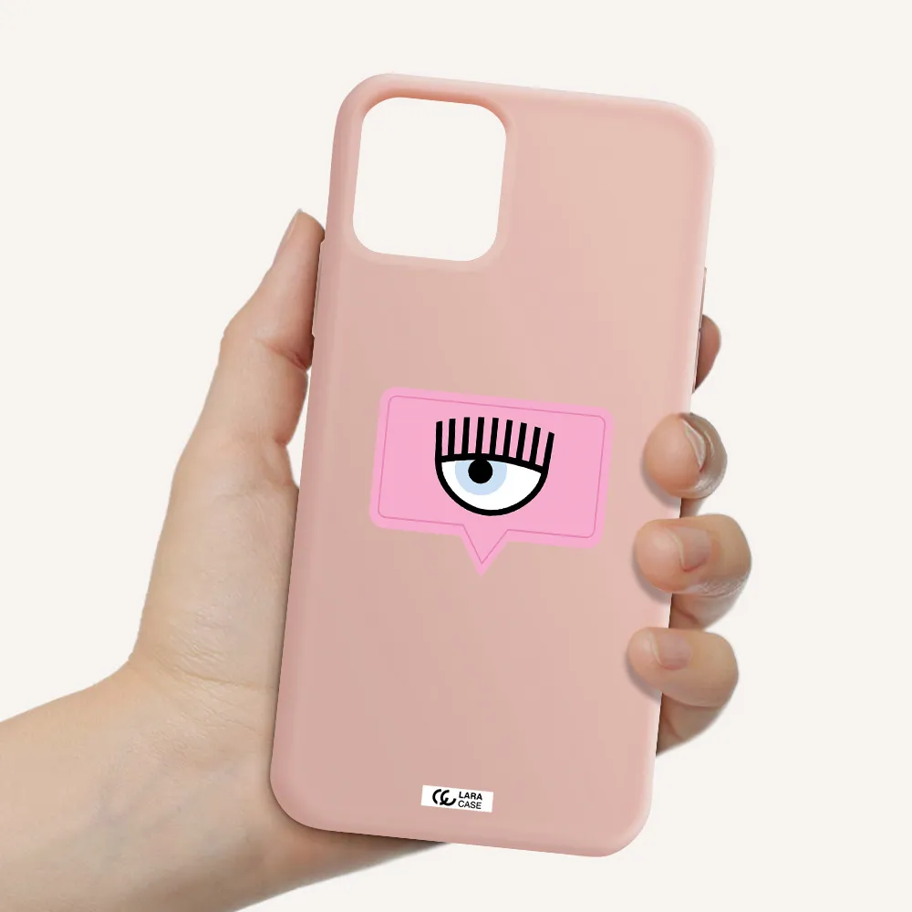 a pink chat bubble with eye and eyelashes Apple iPhone 11 pro max Silicone pastel pink Case