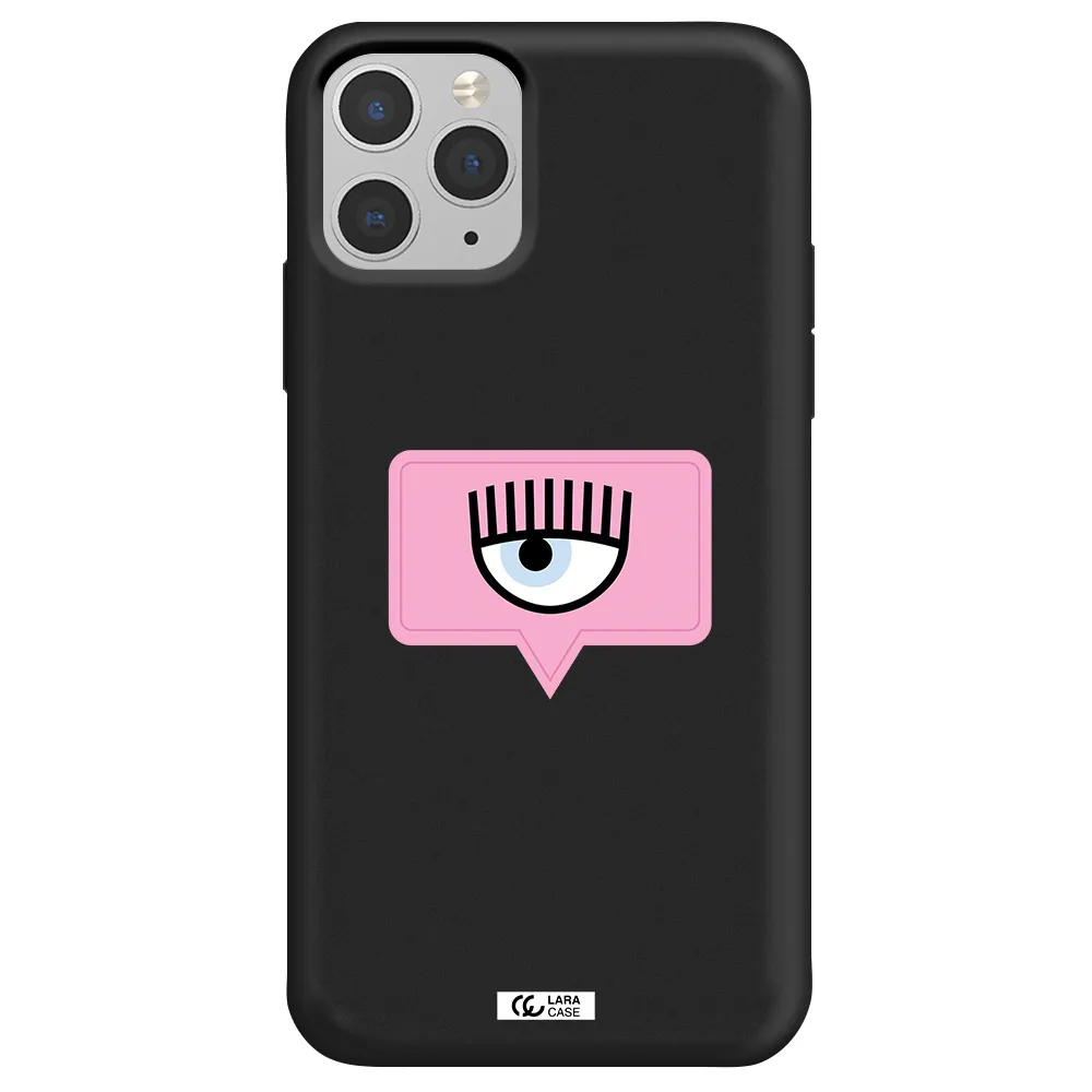 a pink chat bubble with eye and eyelashes Apple iPhone 11 pro Silicone black Case