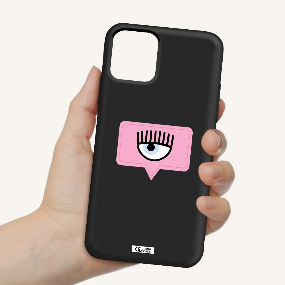 a pink chat bubble with eye and eyelashes Apple iPhone 11 pro Silicone black Case