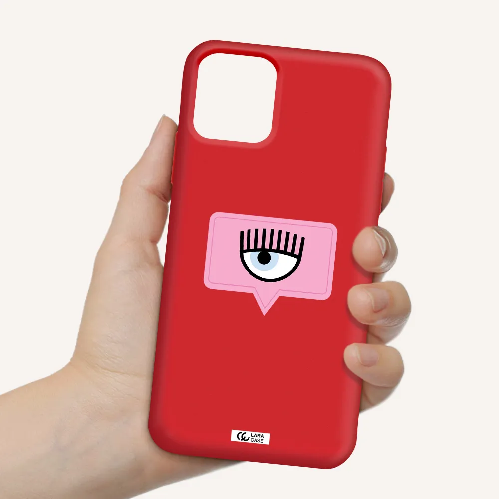 a pink chat bubble with eye and eyelashes Apple iPhone 11 pro Silicone Imperial Red Case