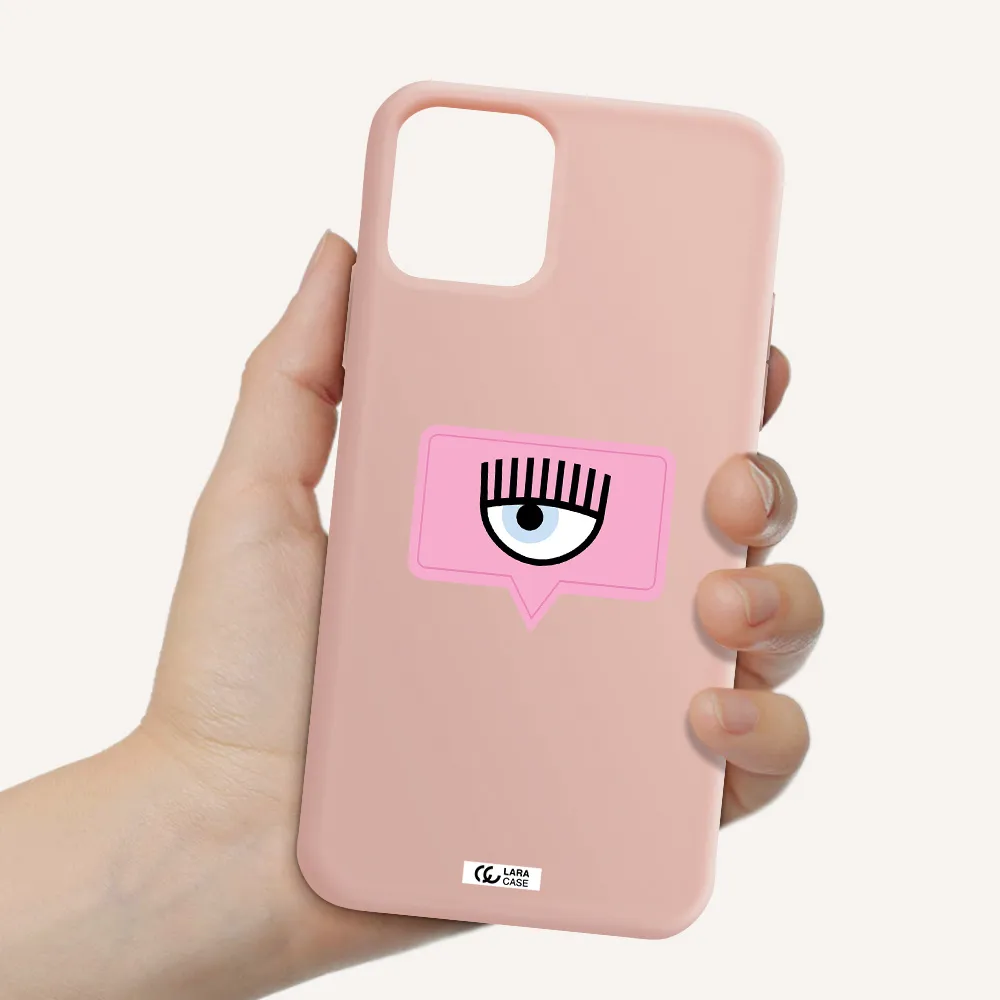 a pink chat bubble with eye and eyelashes Apple iPhone 11 pro Silicone pastel pink Case