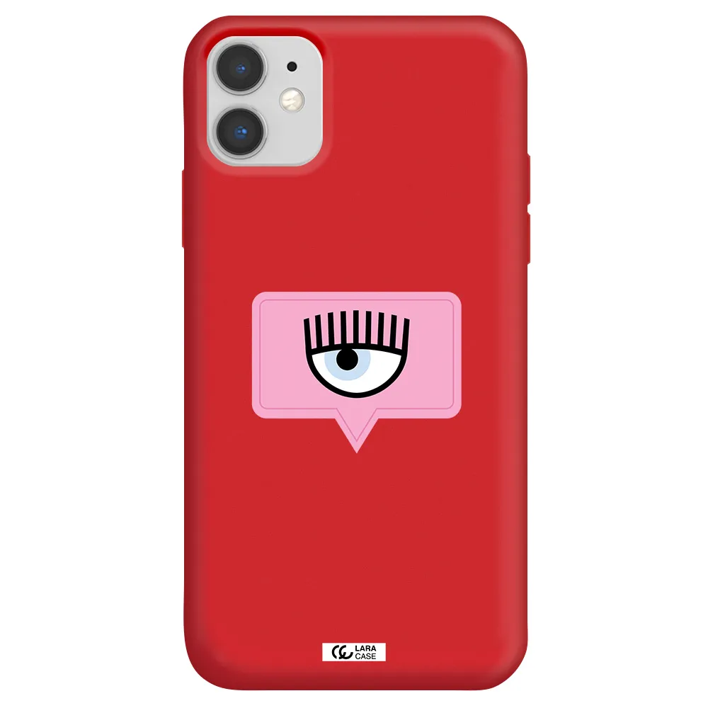 a pink chat bubble with eye and eyelashes Apple iPhone 11 Silicone Imperial Red Case