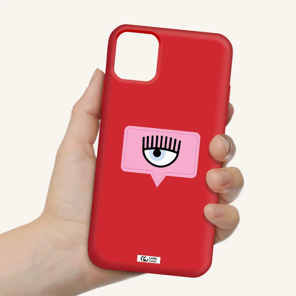 a pink chat bubble with eye and eyelashes Apple iPhone 11 Silicone Imperial Red Case