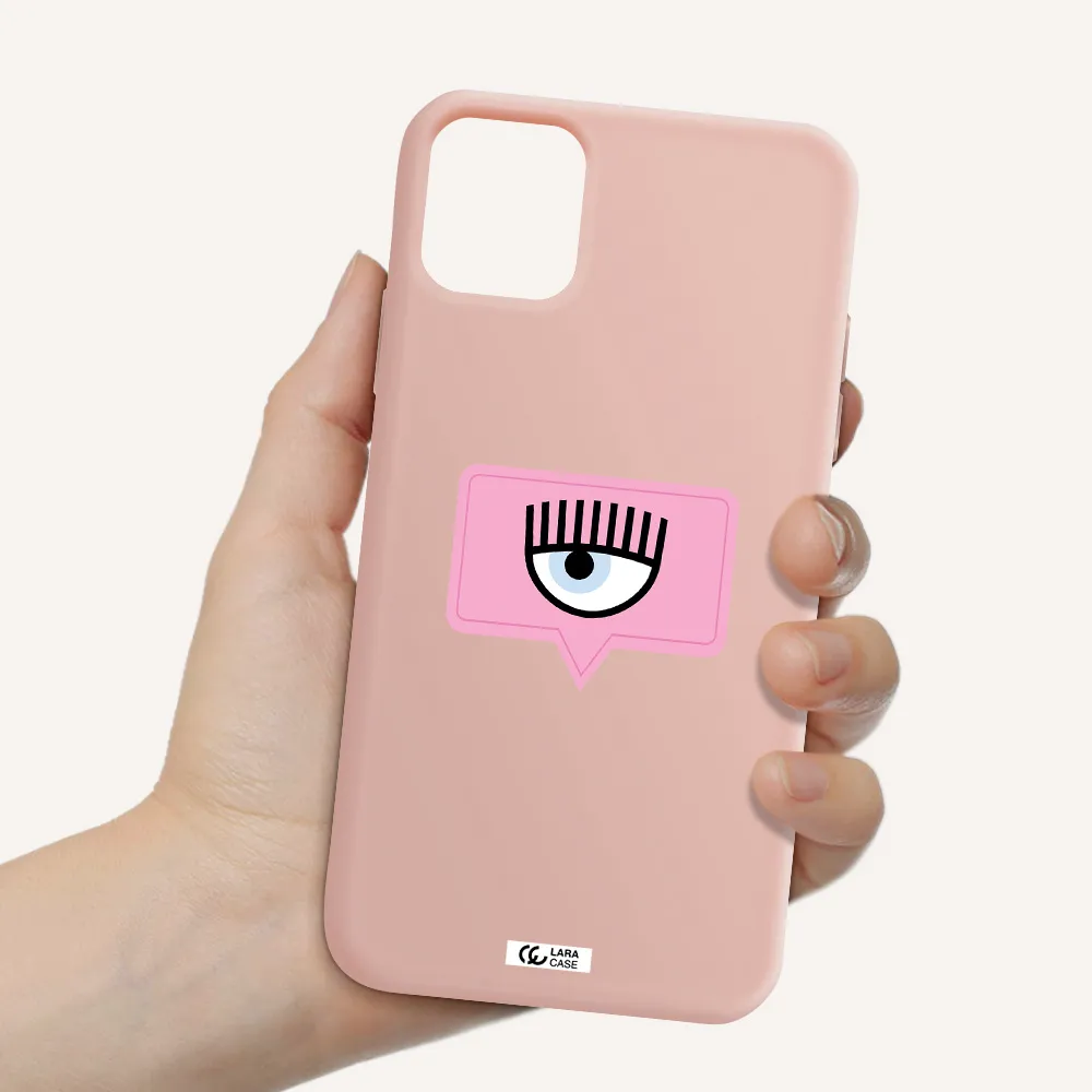 a pink chat bubble with eye and eyelashes Apple iPhone 11 Silicone pastel pink Case