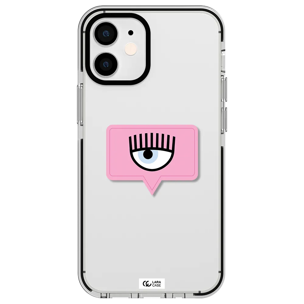a pink chat bubble with eye and eyelashes Apple iPhone 12 mini impact black border Case