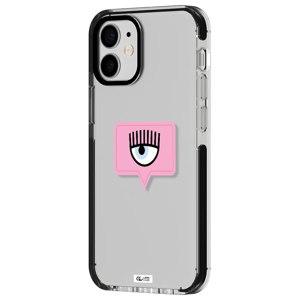 a pink chat bubble with eye and eyelashes Apple iPhone 12 mini impact black border Case