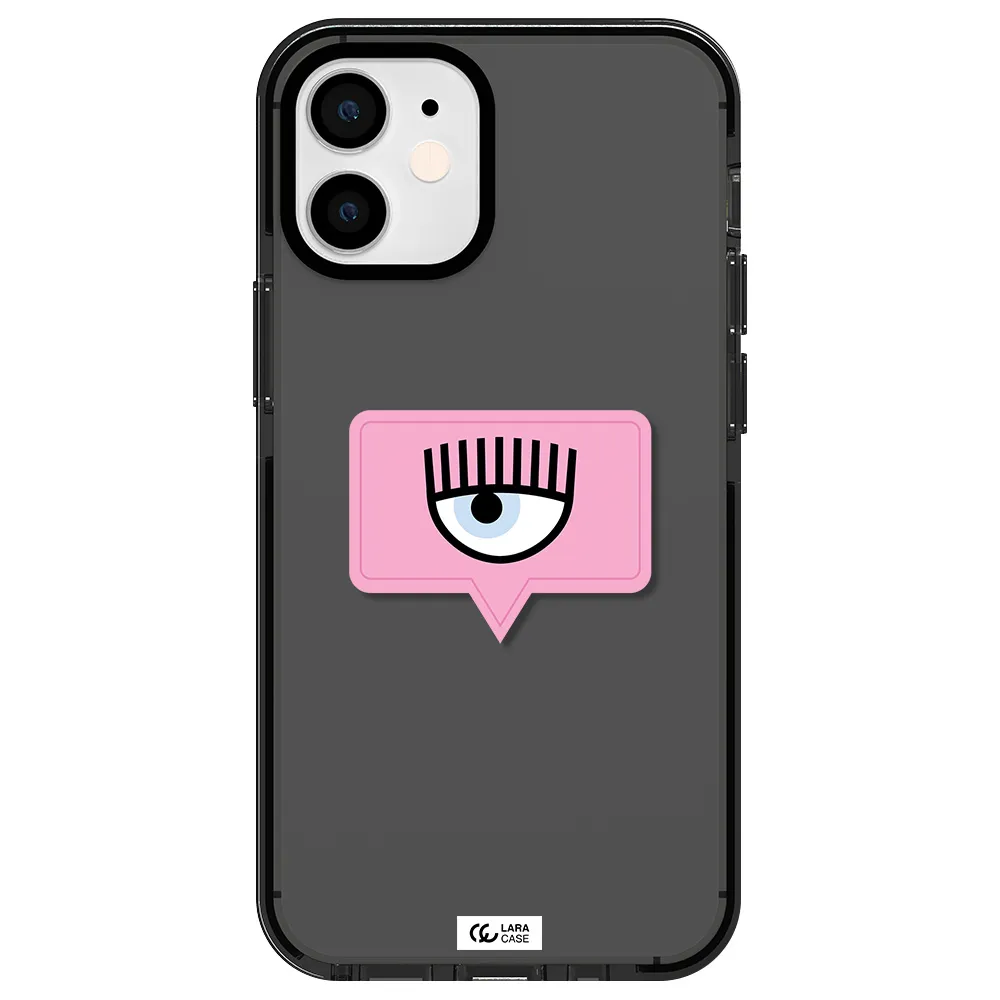 a pink chat bubble with eye and eyelashes Apple iPhone 12 mini impact Smoke Black Case