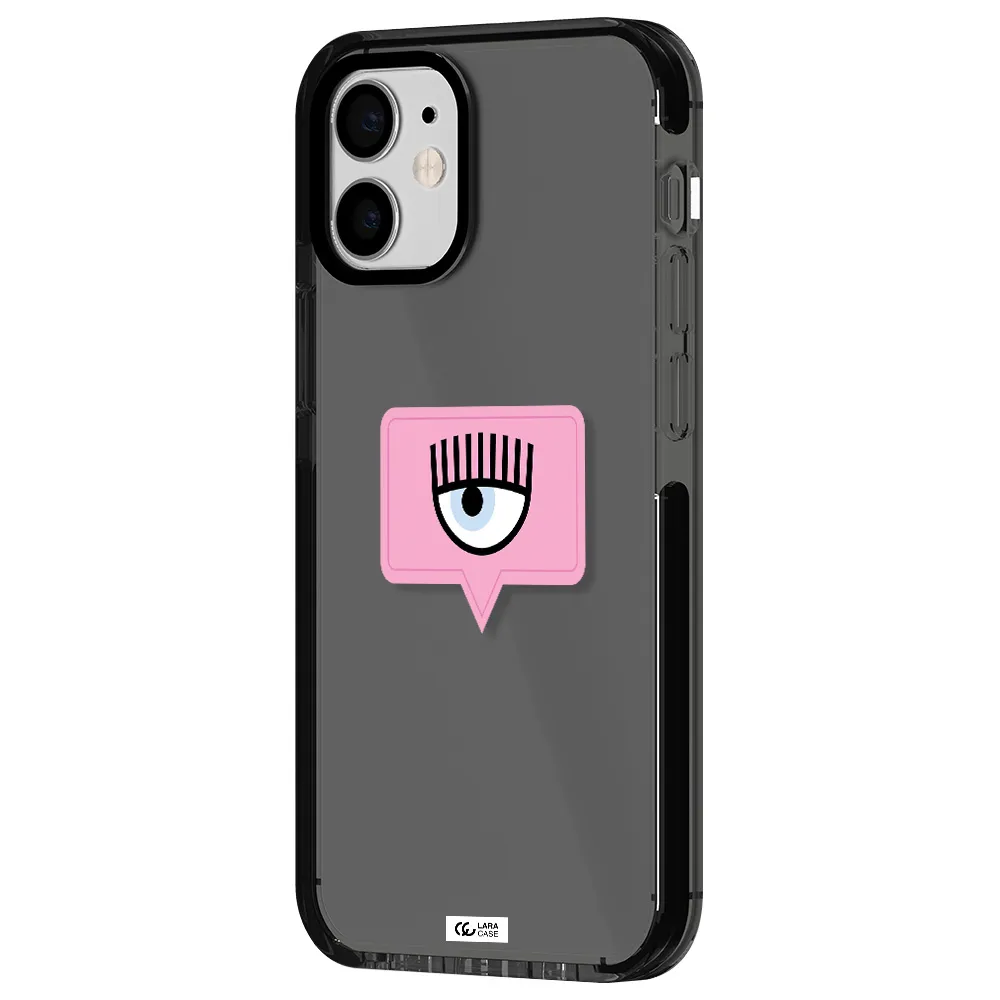 a pink chat bubble with eye and eyelashes Apple iPhone 12 mini impact Smoke Black Case