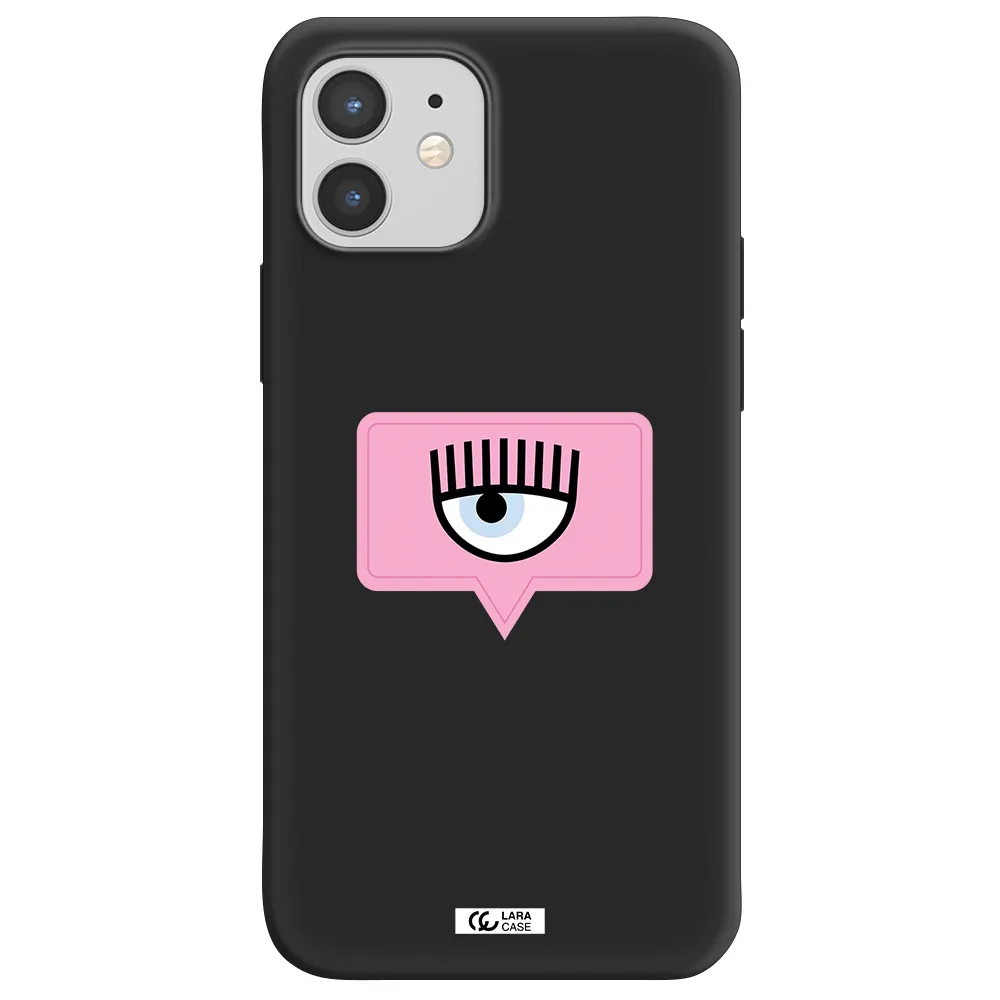 a pink chat bubble with eye and eyelashes Apple iPhone 12 mini Silicone black Case