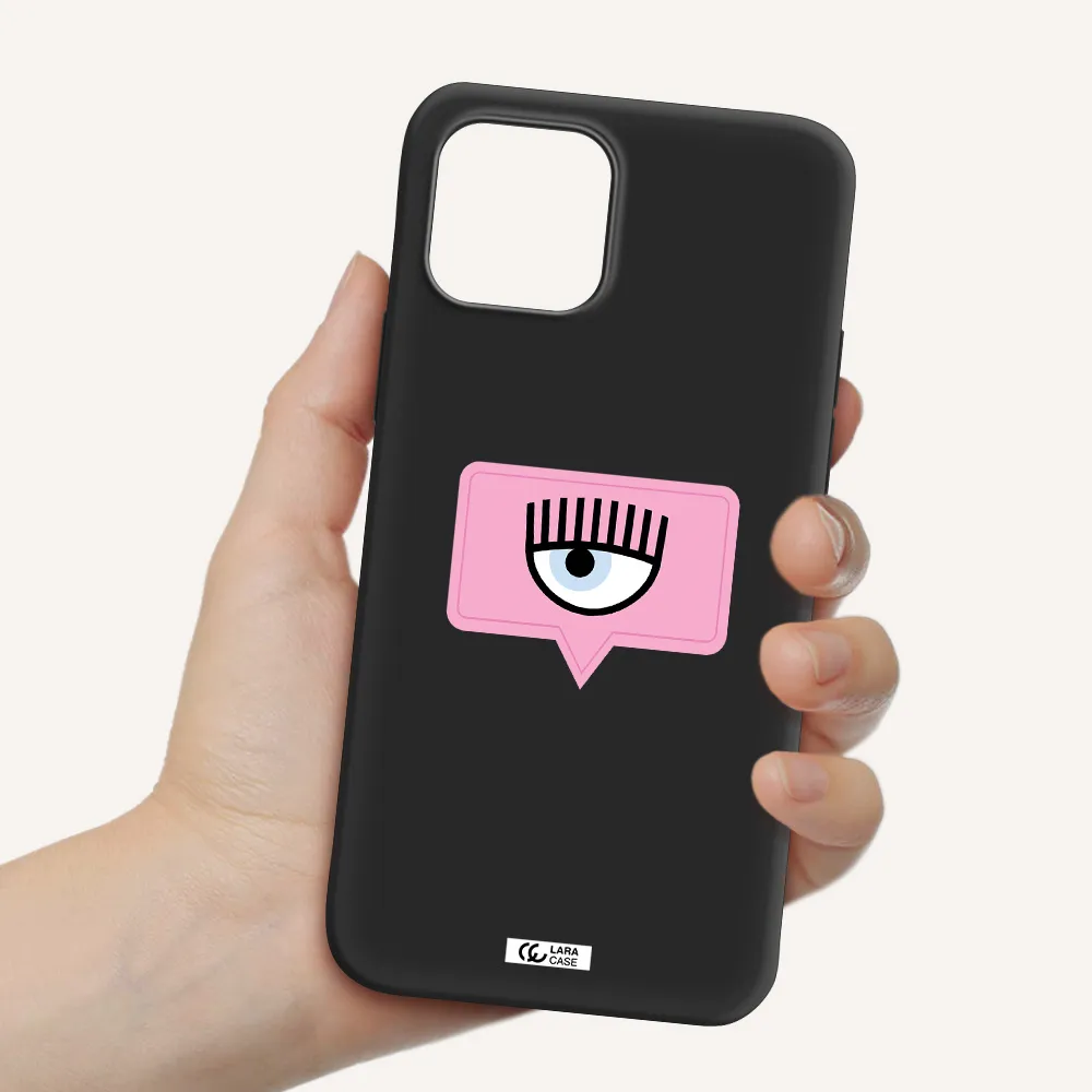 a pink chat bubble with eye and eyelashes Apple iPhone 12 mini Silicone black Case