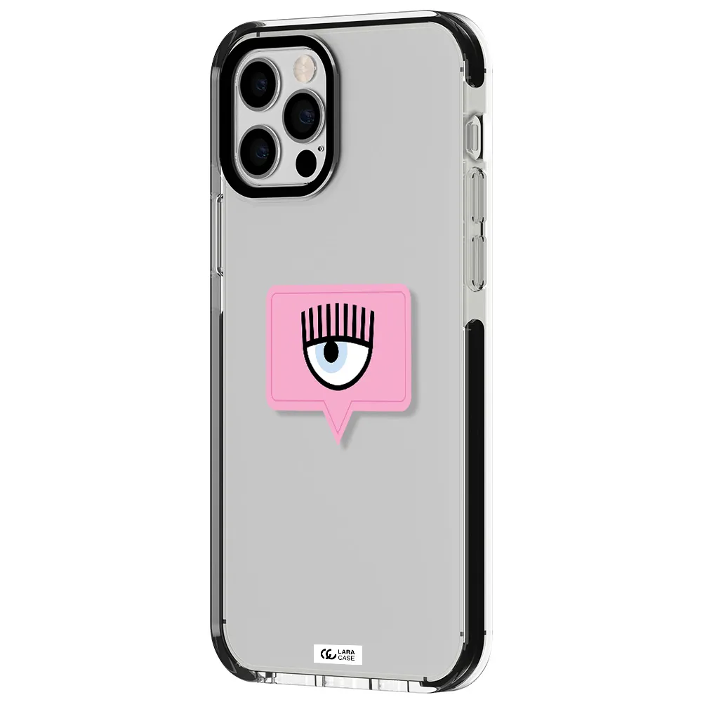a pink chat bubble with eye and eyelashes Apple iPhone 12 pro impact black border Case