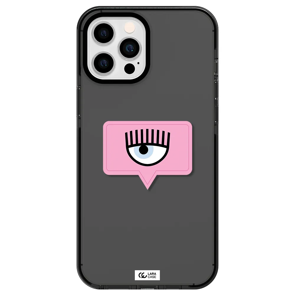 a pink chat bubble with eye and eyelashes Apple iPhone 12 pro max impact Smoke Black Case