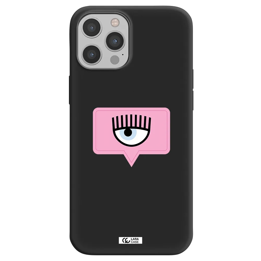 a pink chat bubble with eye and eyelashes Apple iPhone 12 pro Silicone black Case