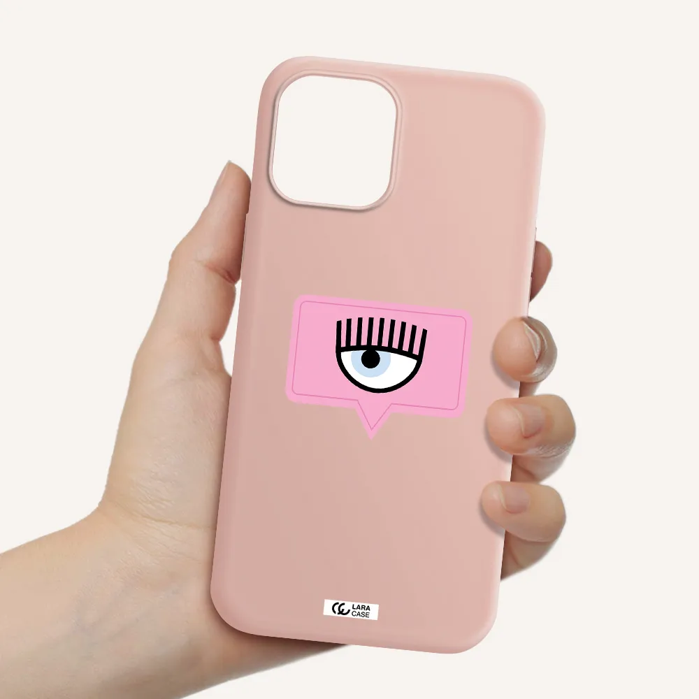 a pink chat bubble with eye and eyelashes Apple iPhone 12 pro Silicone pastel pink Case