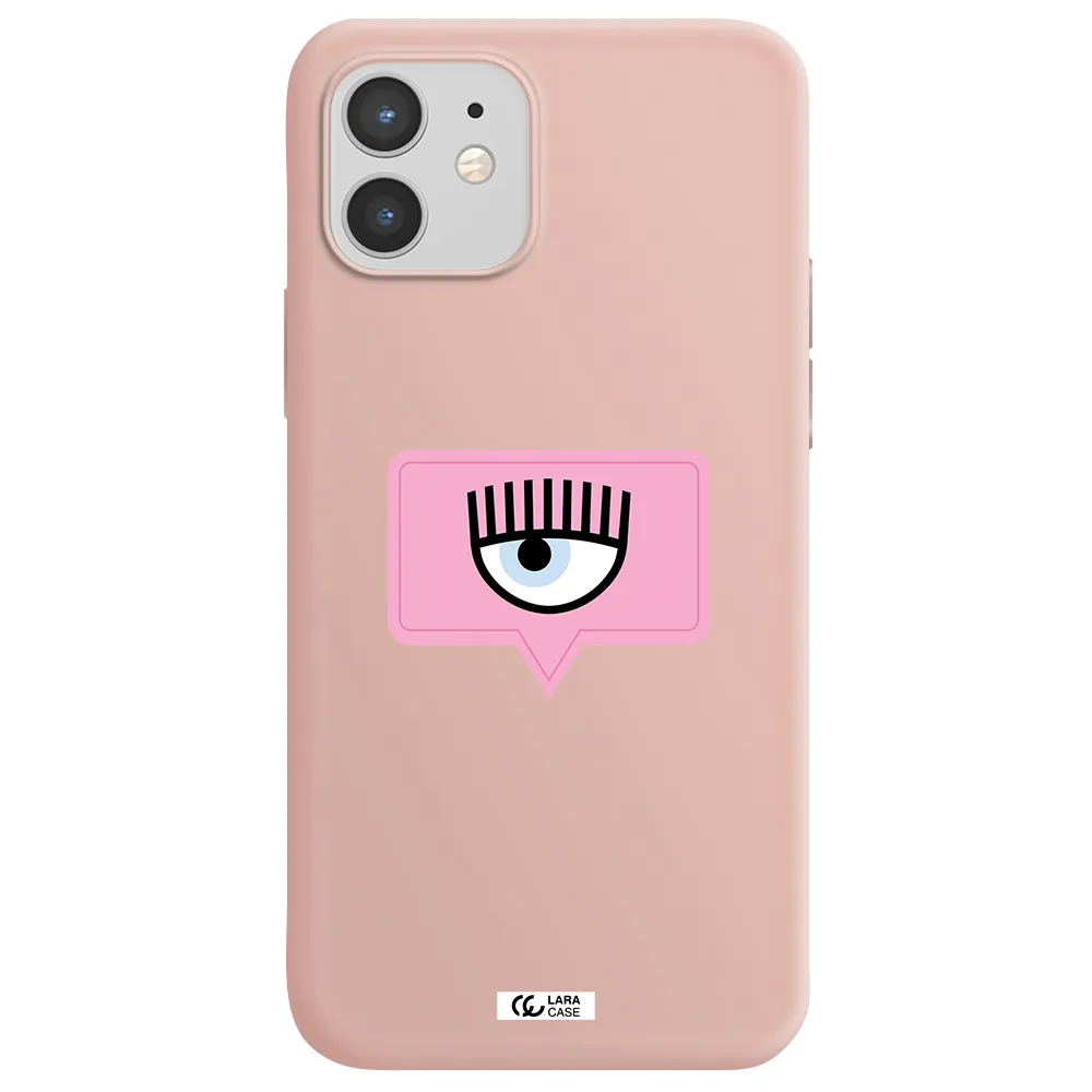 a pink chat bubble with eye and eyelashes Apple iPhone 12 Silicone pastel pink Case