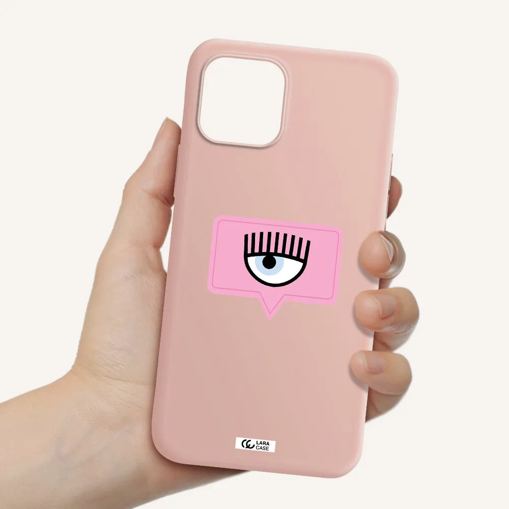 a pink chat bubble with eye and eyelashes Apple iPhone 12 Silicone pastel pink Case