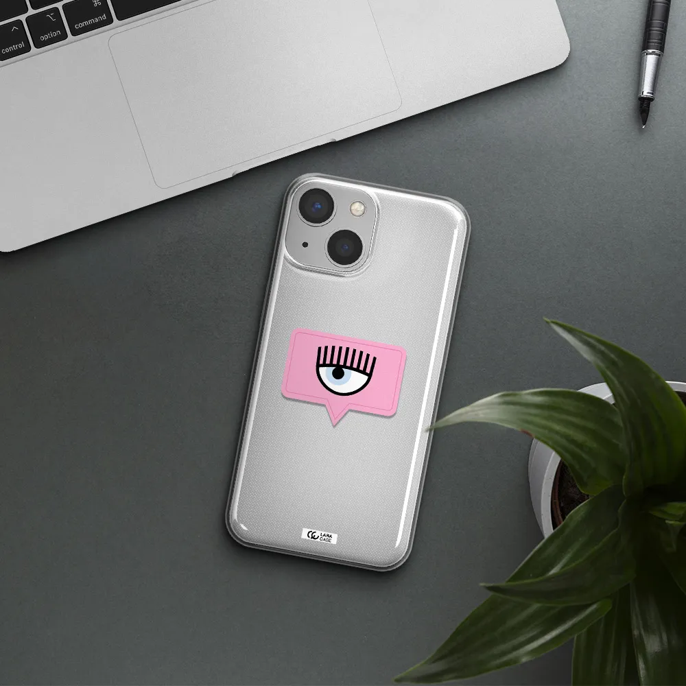 A Pink Chat Bubble With Eye And Eyelashes Apple Iphone 13 Mini Clear Tpu Case