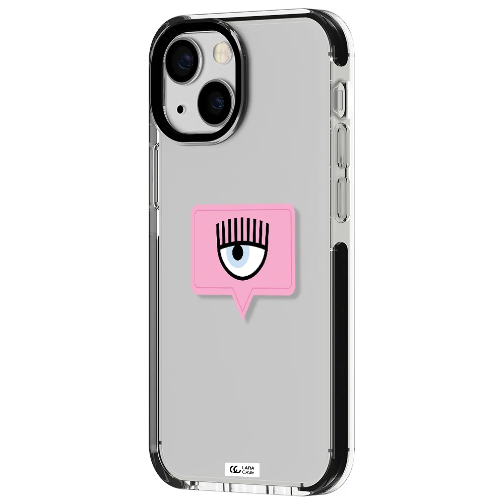 a pink chat bubble with eye and eyelashes Apple iPhone 13 mini impact black border Case