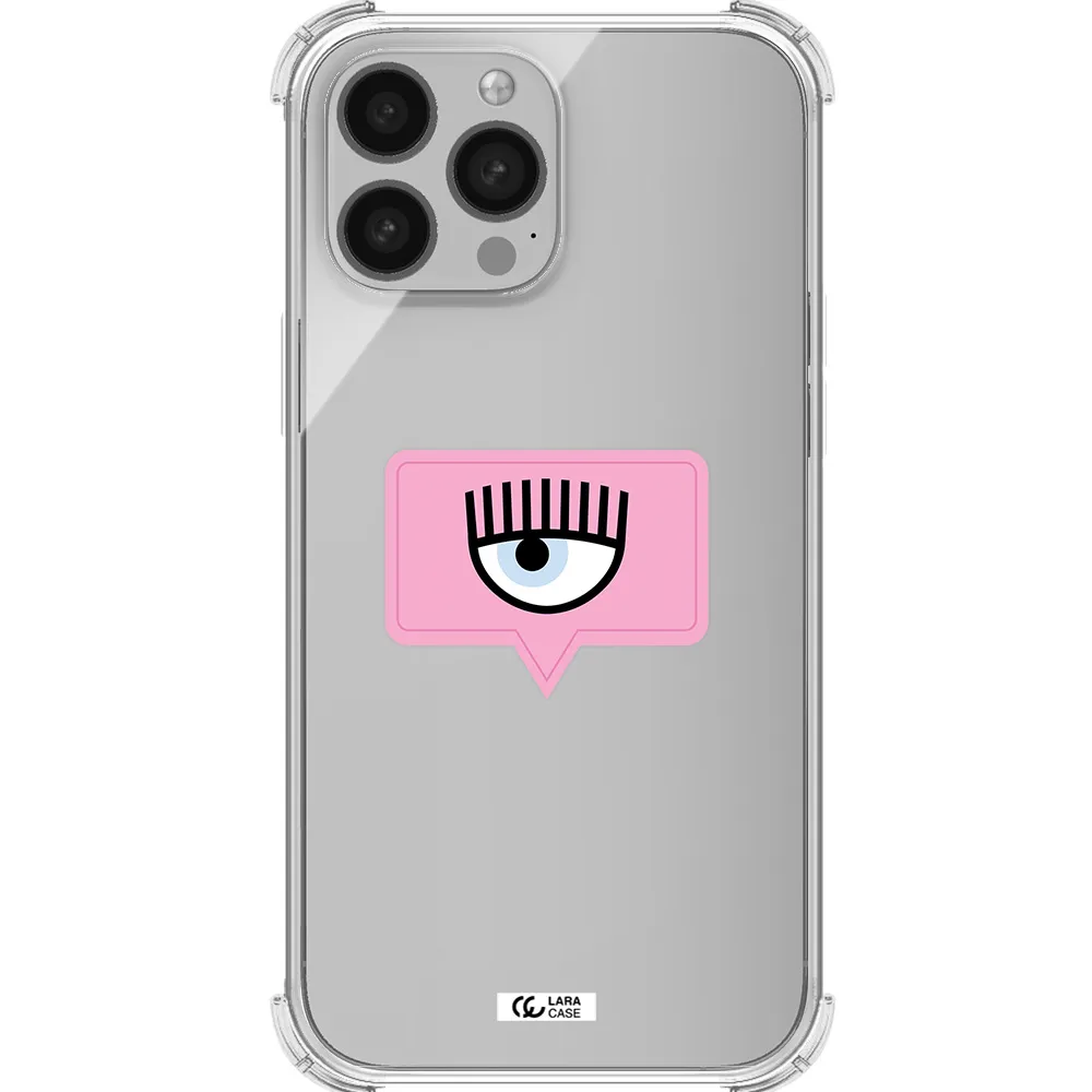 a pink chat bubble with eye and eyelashes Apple iPhone 13 Pro Clear PC Case
