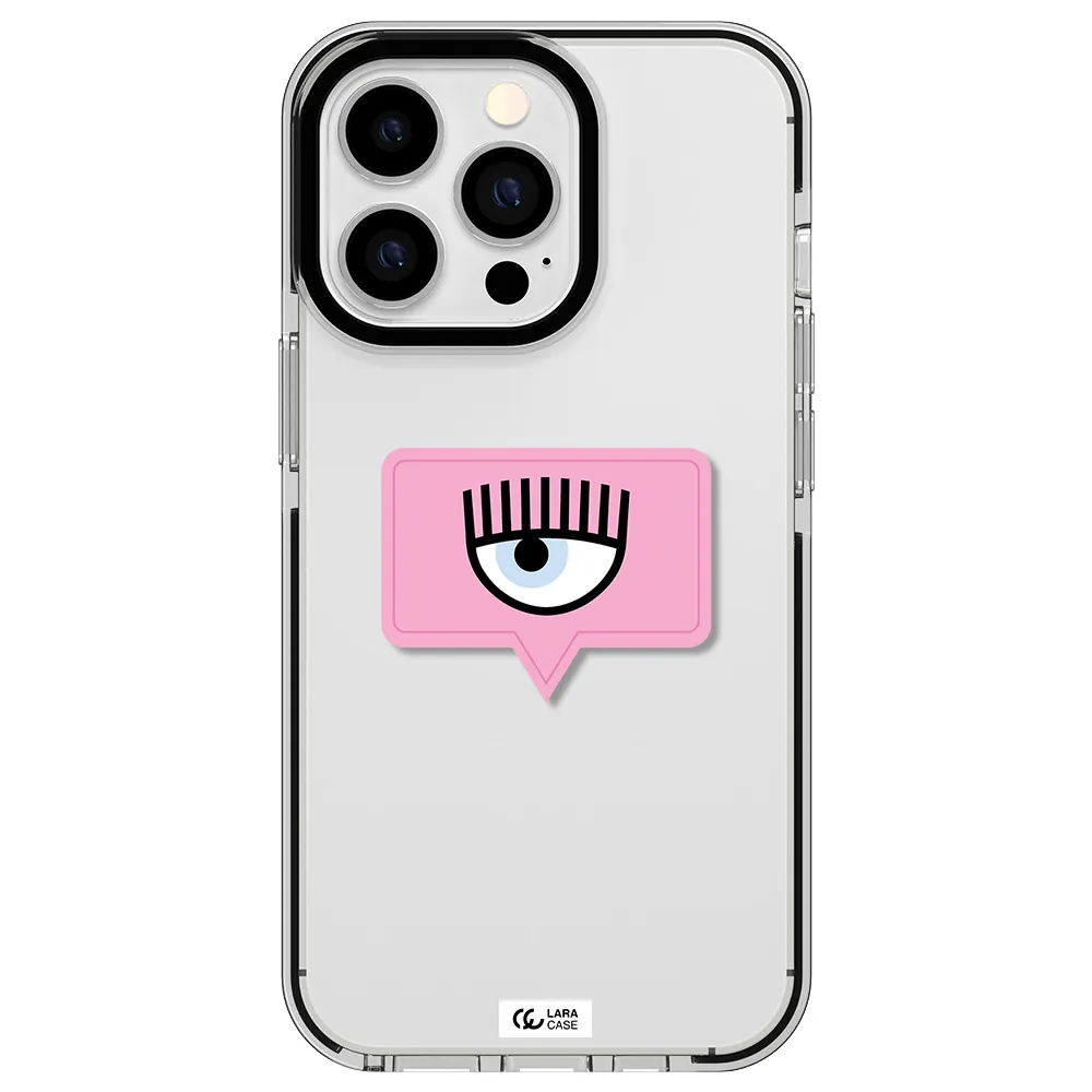 a pink chat bubble with eye and eyelashes Apple iPhone 13 Pro impact black border Case