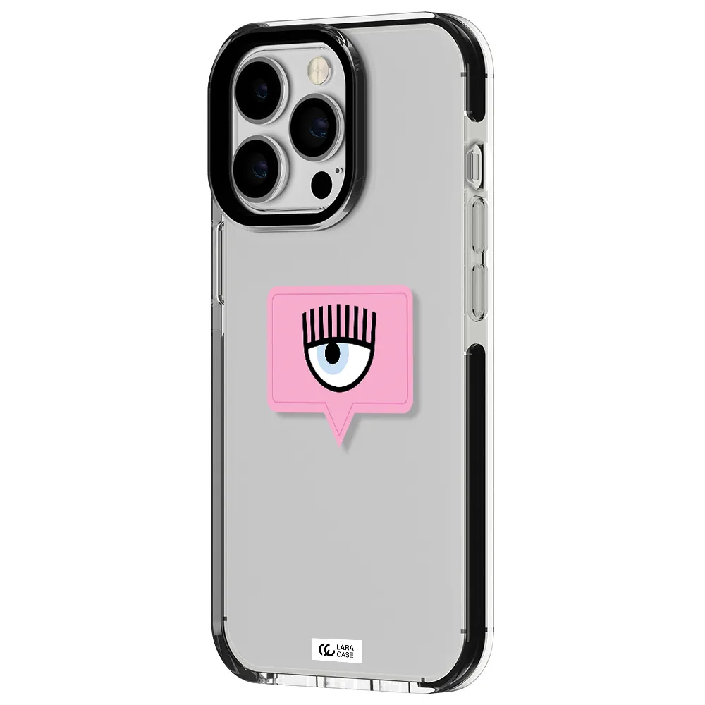 a pink chat bubble with eye and eyelashes Apple iPhone 13 Pro impact black border Case