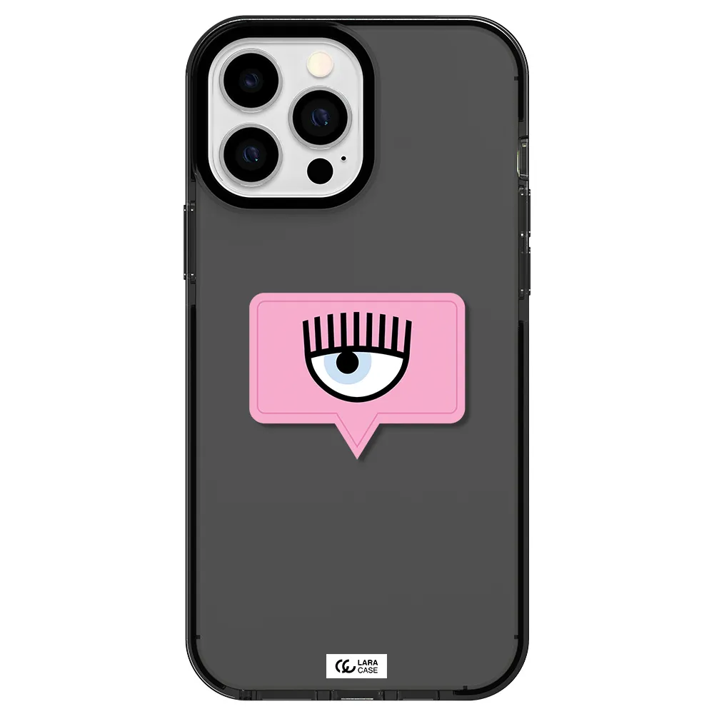 a pink chat bubble with eye and eyelashes Apple iPhone 13 Pro Max impact Smoke Black Case