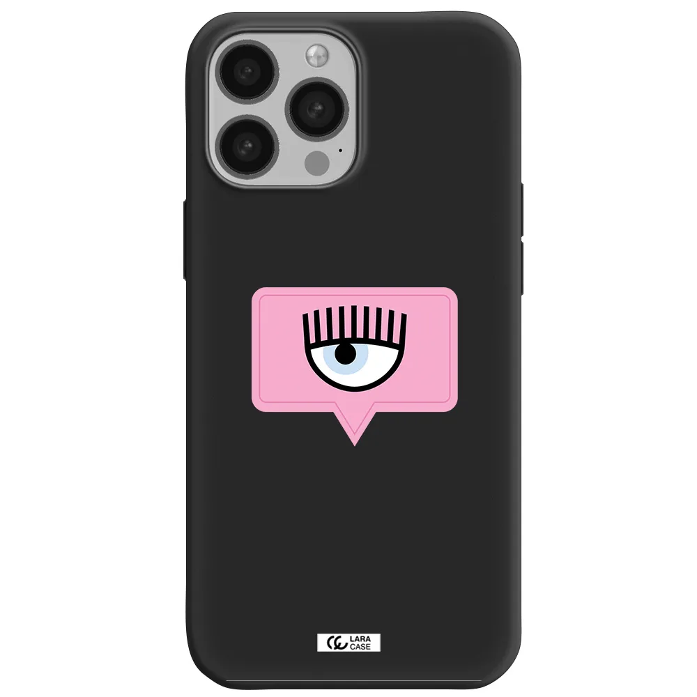 a pink chat bubble with eye and eyelashes Apple iPhone 13 Pro Max Silicone black Case
