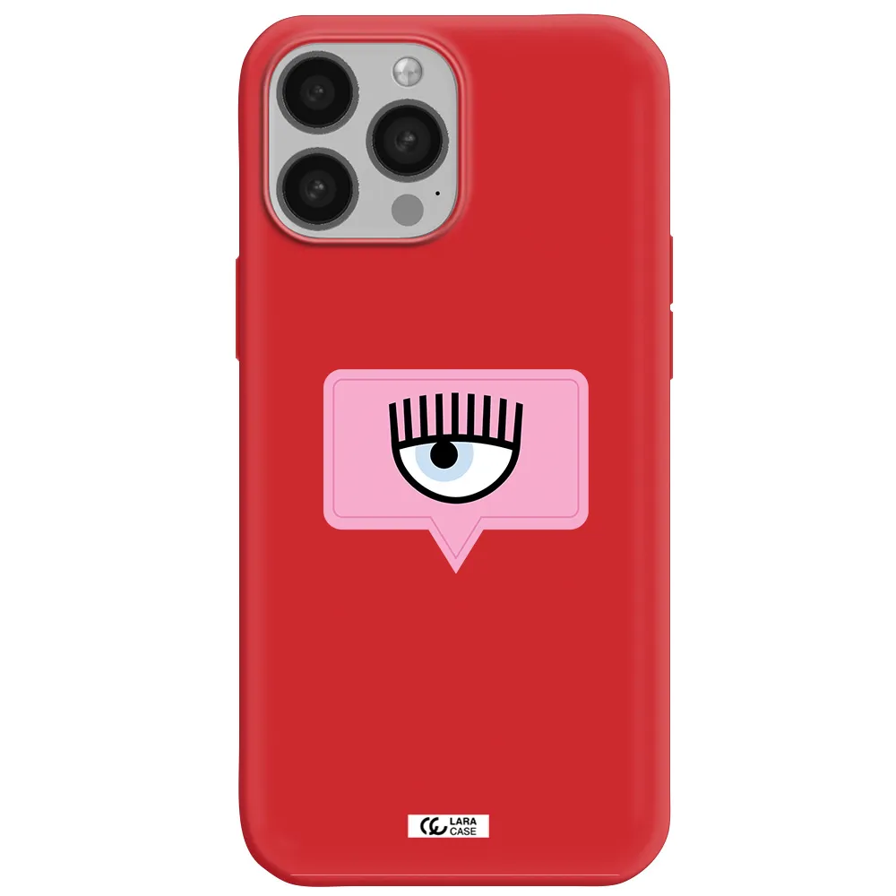 a pink chat bubble with eye and eyelashes Apple iPhone 13 Pro Max Silicone Imperial Red Case