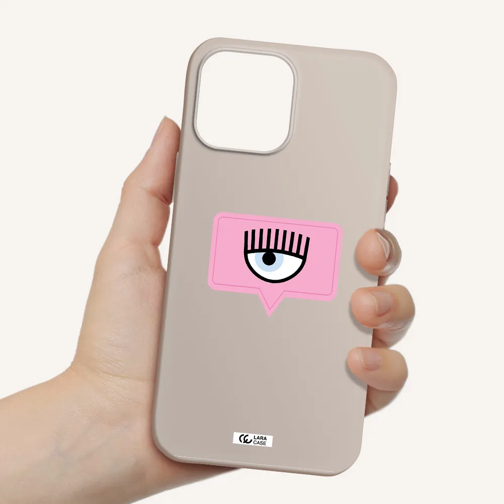 a pink chat bubble with eye and eyelashes Apple iPhone 13 Pro Max Silicone Stone Case