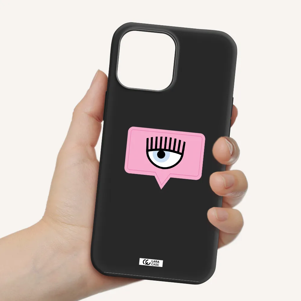 a pink chat bubble with eye and eyelashes Apple iPhone 13 Pro Silicone black Case