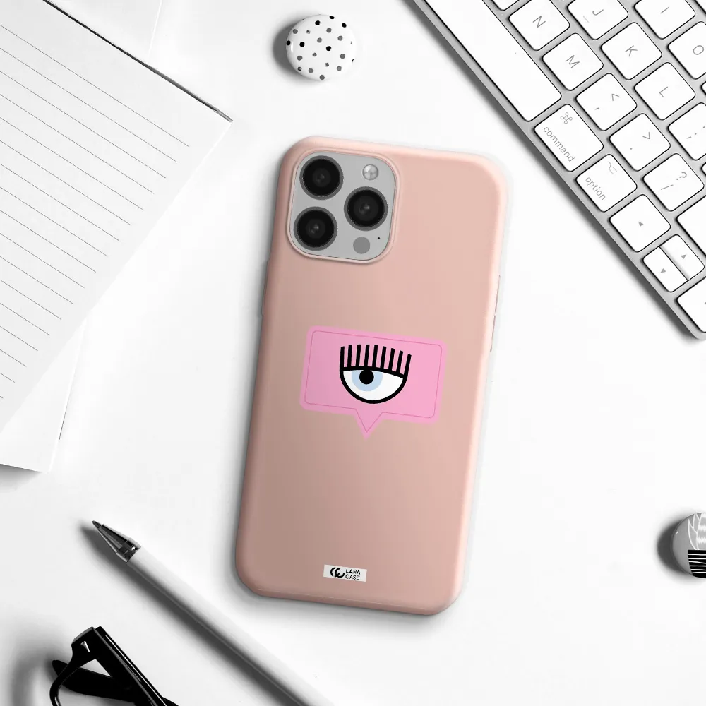 a pink chat bubble with eye and eyelashes Apple iPhone 13 Pro Silicone pastel pink Case